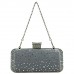 Evening Bag - Metal Frame w/ Rhinestones & Studs Embellishment - Silver - BG-1147AS-SV